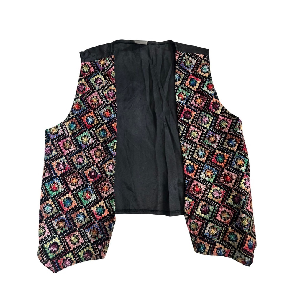 Nuovo Industriale Womens Vintage Embroidered Diamond Floral Boho Open Front Vest